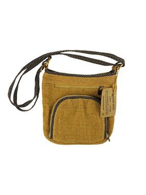 VTG NOS 70s Green Jute Crossbody Bag Chevron Strap Natural Fiber Boho Hippie